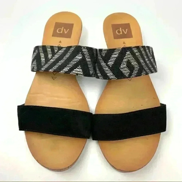 DV by Dolce Vita Shoes - DV dolce Vita womens sandals size 7 black white Aztec strappy cork wedges